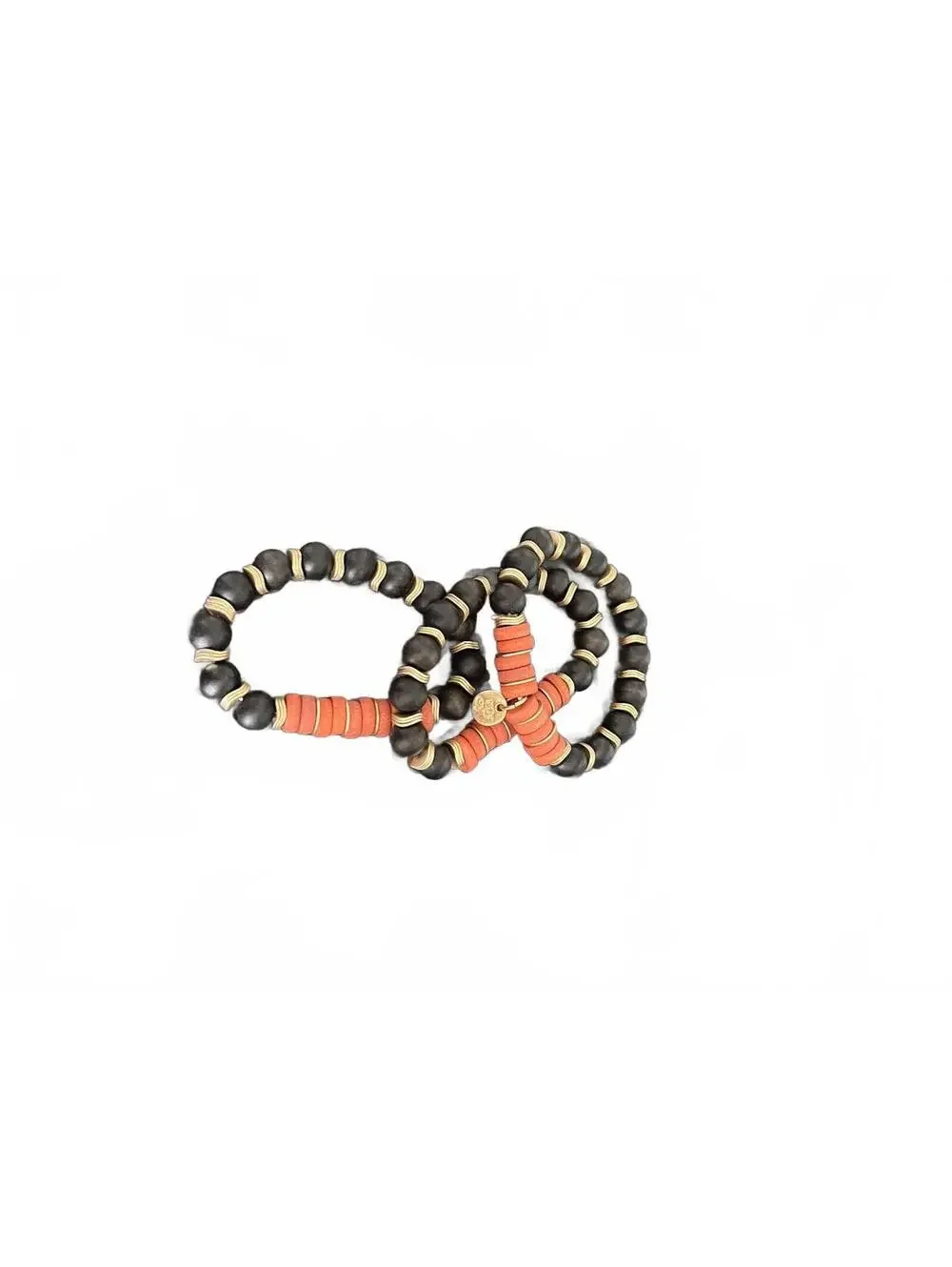 Plunder set of 3 wooden and gold metal Stretch Bracelets